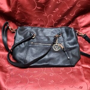 Dolce Vita Black Leather Shoulder Bag with Gold Charm